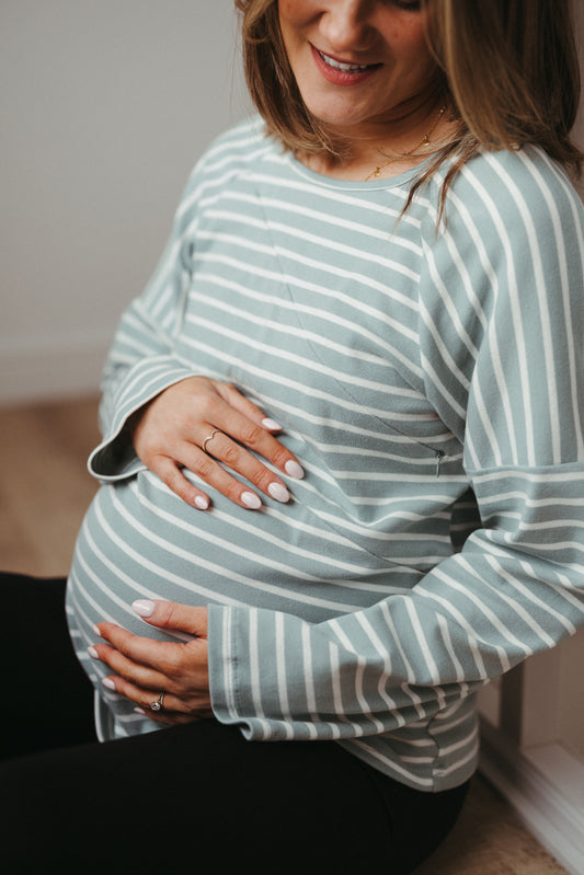 ‘Mimi’ Sage Green Maternity/Nursing Long Sleeved Top